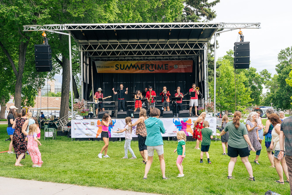 Funky Business opens up the Summer Lagoon Concert Series on the Colorado State University campus, June 14, 2023