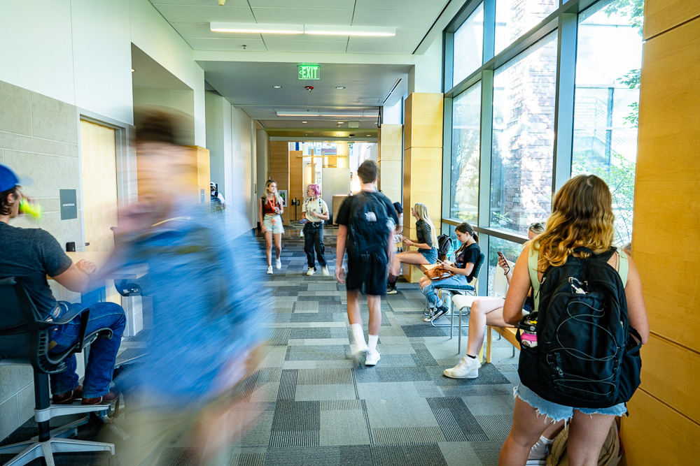 With plenty of energy, students rush to the first day of classes on the colorado State University campus, August 21, 2023