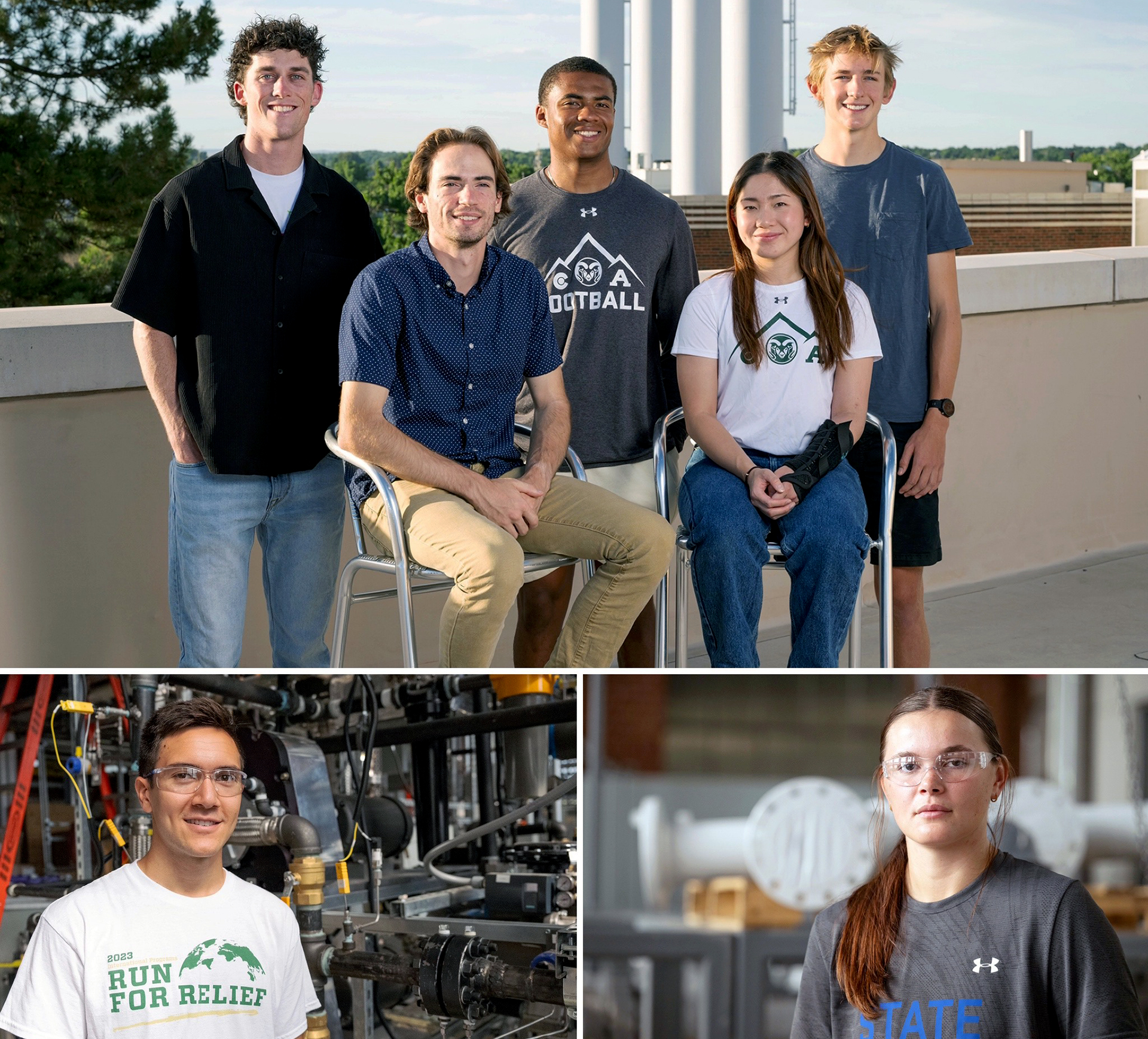 Shown in three pictures are the seven student-athletes who did engineering internships this past summer.