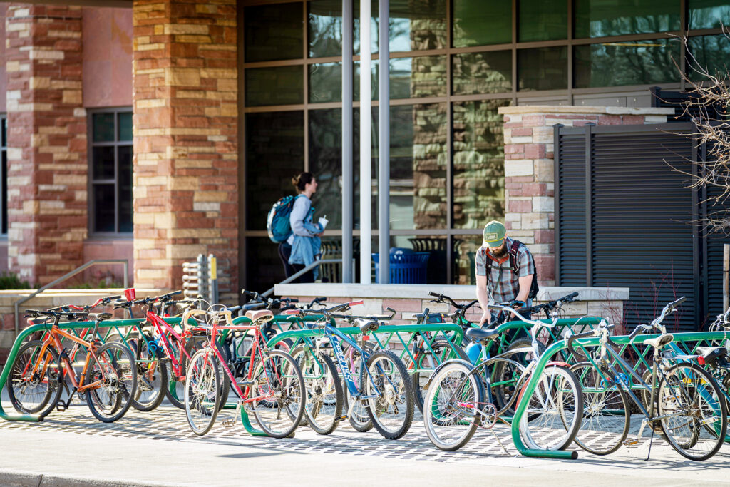 Several rows of bikes at CSU.