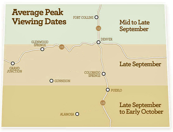 Map shows the timing of Colorado's fall colors