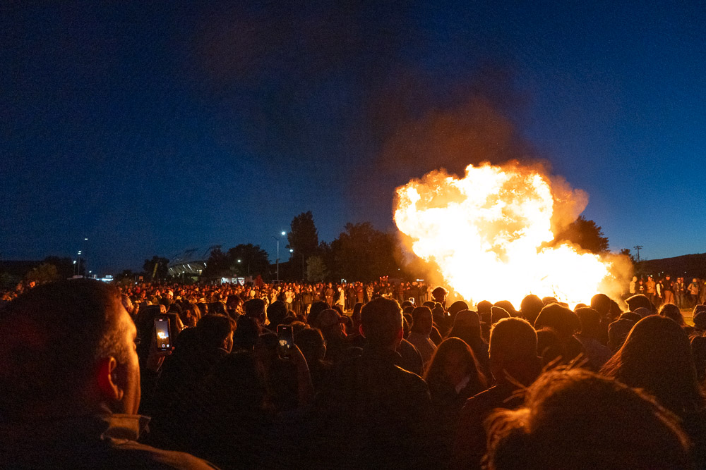 Colorado State University celebrates Homecoming with a pep rally and bonfire on The West Lawn. October 13, 2023