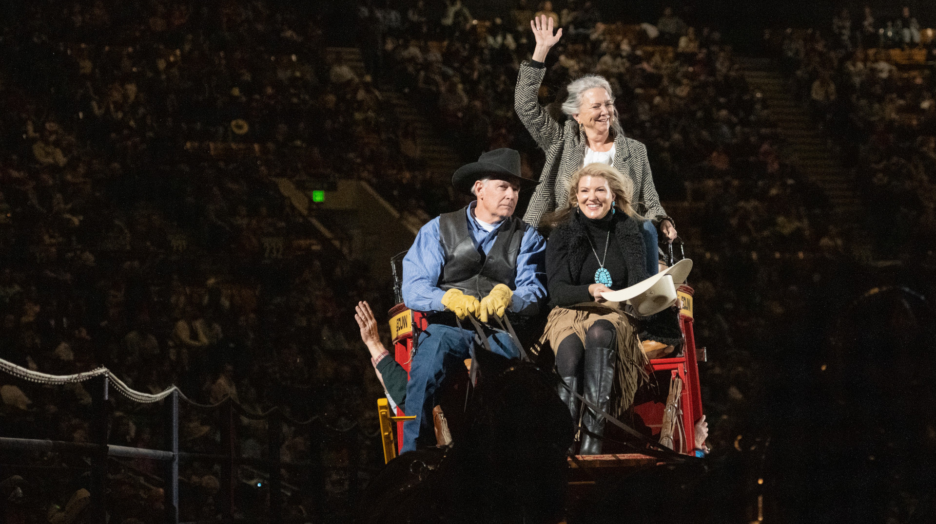 President Amy Parsons and Board of Governors member Kim Jordan on stagecoach