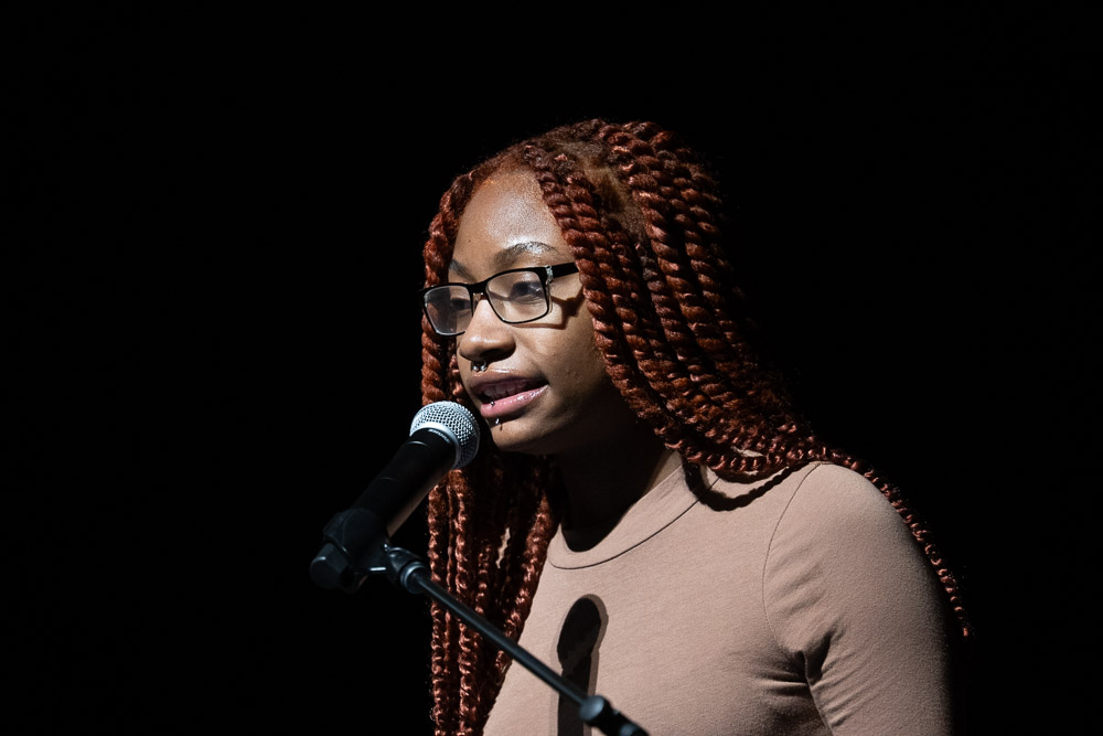 Kylynn White reads her spoken word piece ”Asha and Her Hope” at Fort Collins’ celebration of Martin Luther King Jr. Photo by John Eisele/CSU Photography