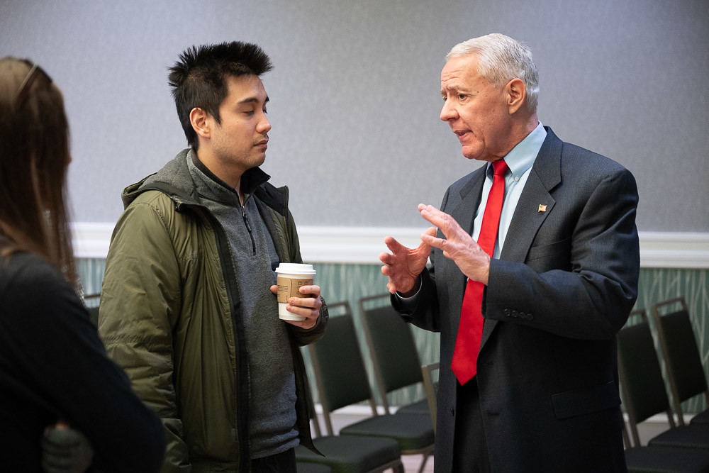 Rep. Ken Buck speaks to a student at CSU