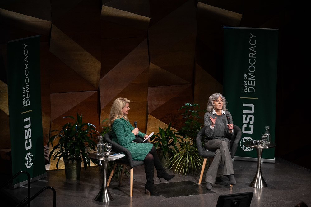 CSU President Amy Parsons moderated the discussion with Jane Fonda at CSU