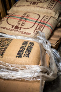 Bags of green coffee beans