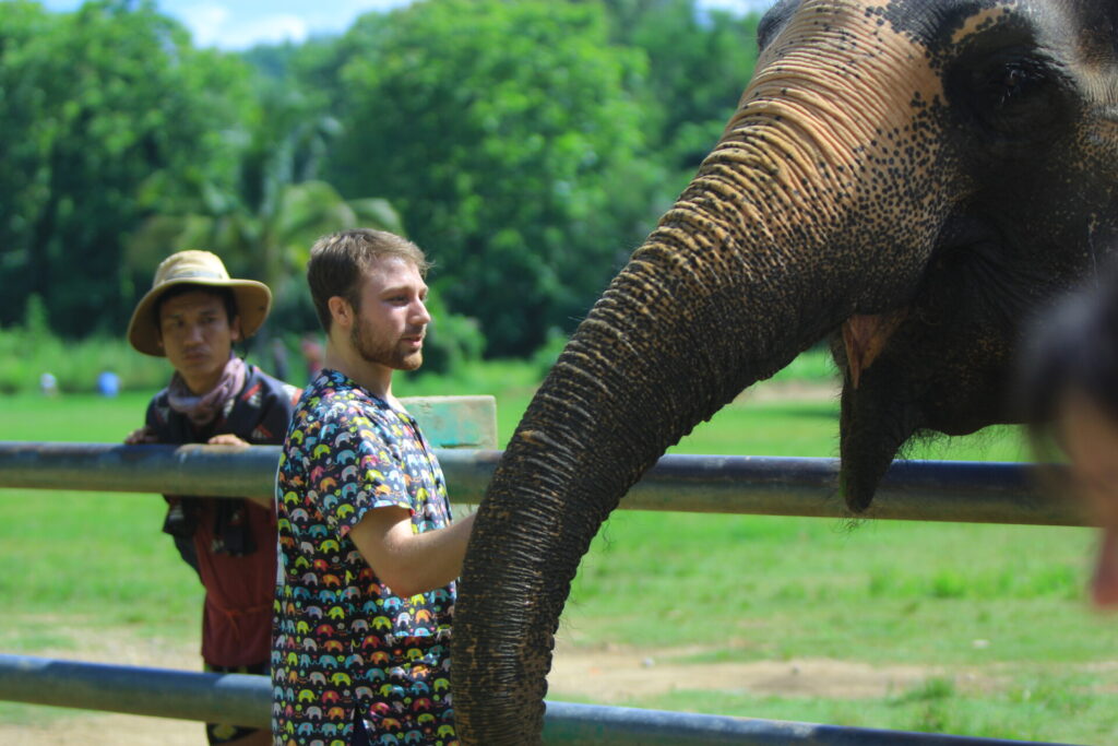 Luke Martin with an elephant