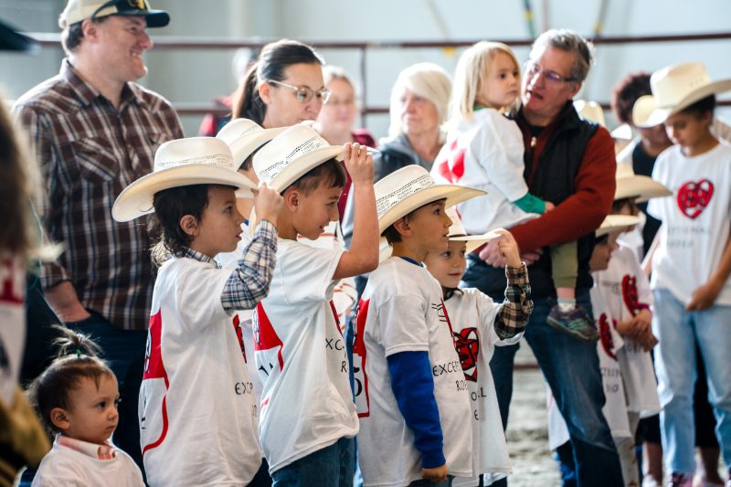 Kids wore matching rodeo shirts and cowboy hats at the Exceptional Rodeo